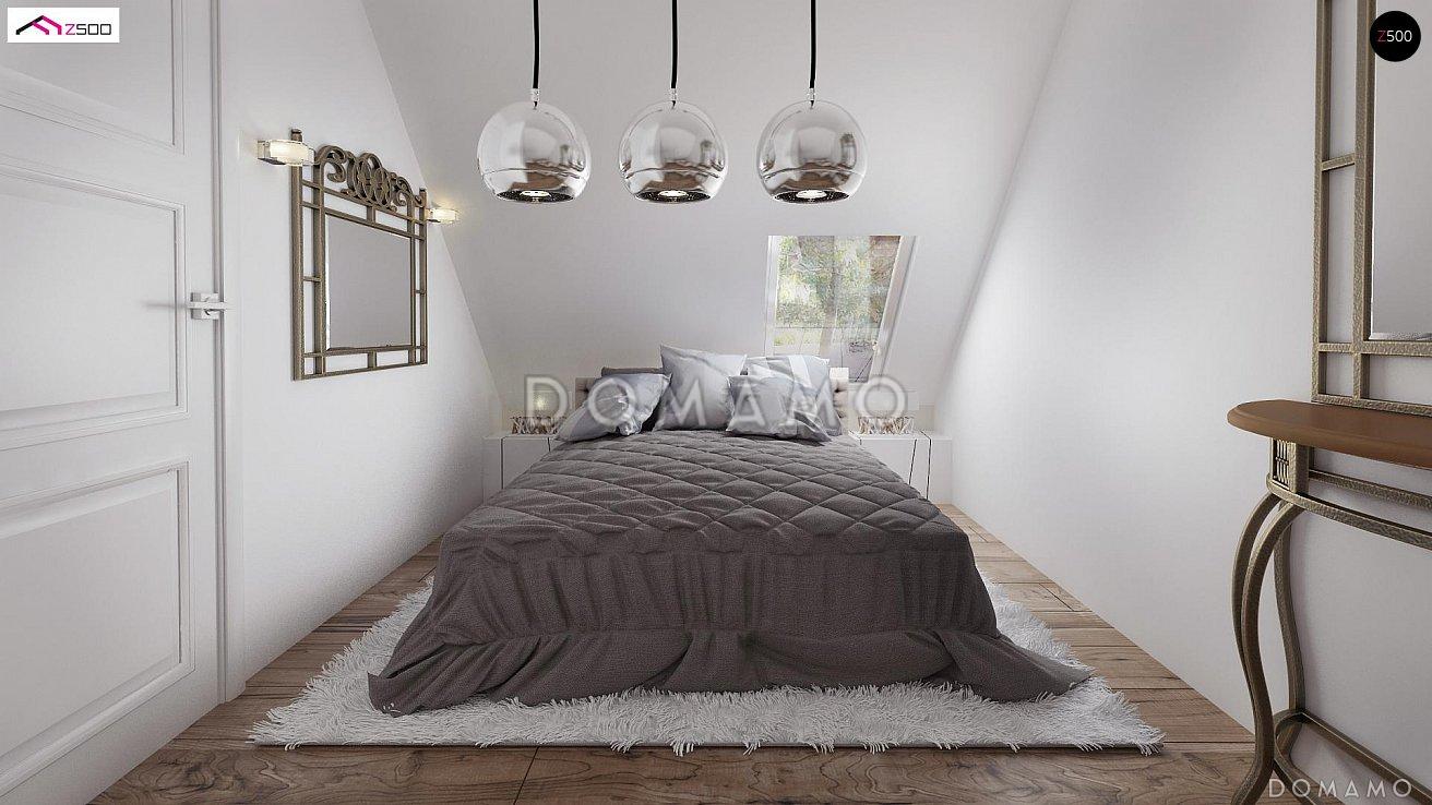 Проект компактного одноэтажного мансардного дома из кирпича с тремя спальнями и фронтальной террасой / 8