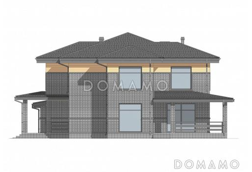 Проект двухэтажного дома из газобетона с 4 спальнями, кабинетом и крытой террасой / Фасад 2