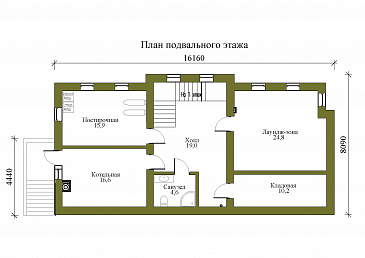 Проект двухэтажного дома в стиле фахверк с подвалом и лаундж-зоной / План цокольного этажа