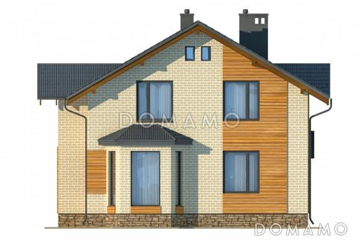 Проект двухэтажного коттеджа с кирпичной отделкой и эркером в гостиной / Фасад 2