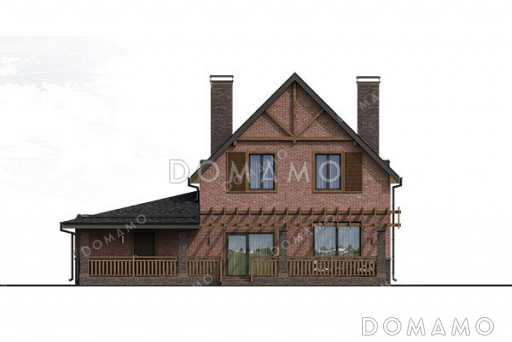 Проект одноэтажного дома с мансардой, гаражом на два автомобиля и большой террасой / Фасад 3