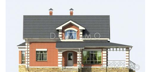 Проект кирпичного дома с полукруглым окном на мансардном этаже / Фасад 4