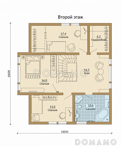 Проект современного каркасного дома с эркером и окнами в пол / План мансардного этажа Проект современного каркасного дома с эркером и окнами в пол / План мансардного этажа