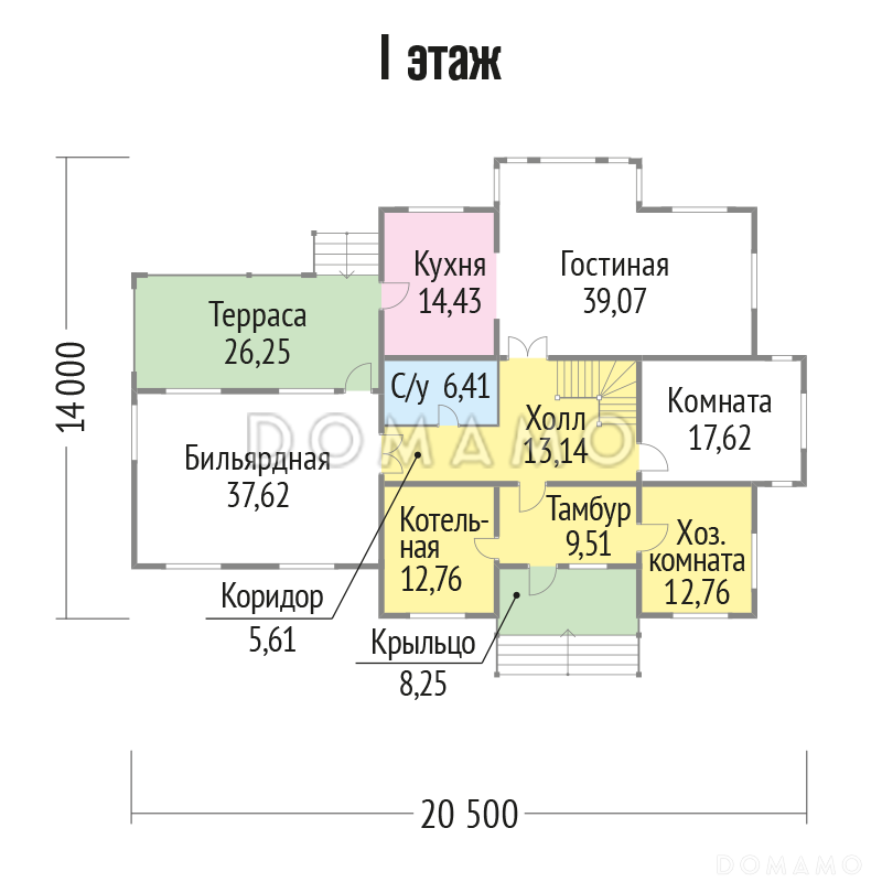 Проект дома из бруса с большой бильярдной на первом этаже / План 1 этажа