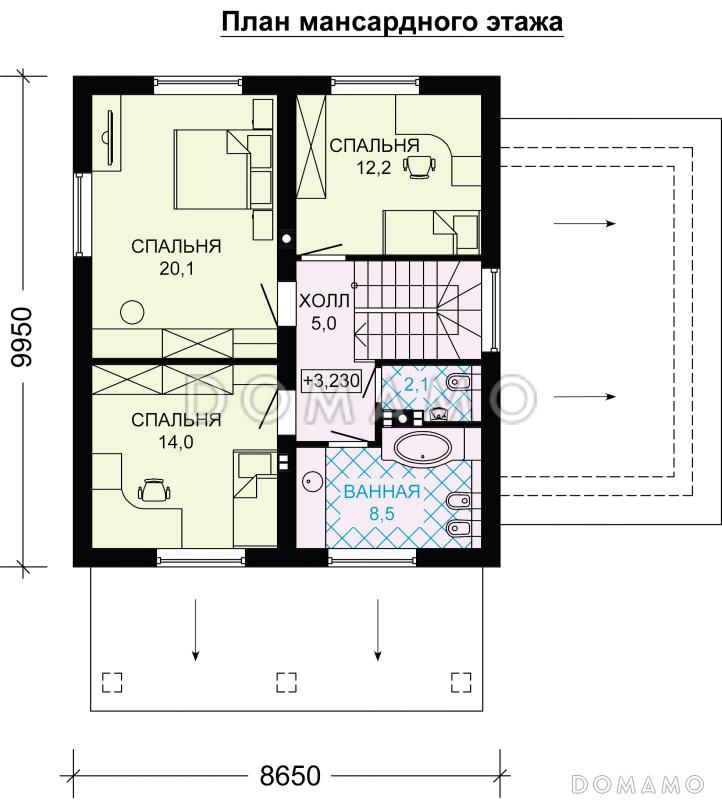 Проект дома из газобетона до 200 кв.м / План мансардного этажа