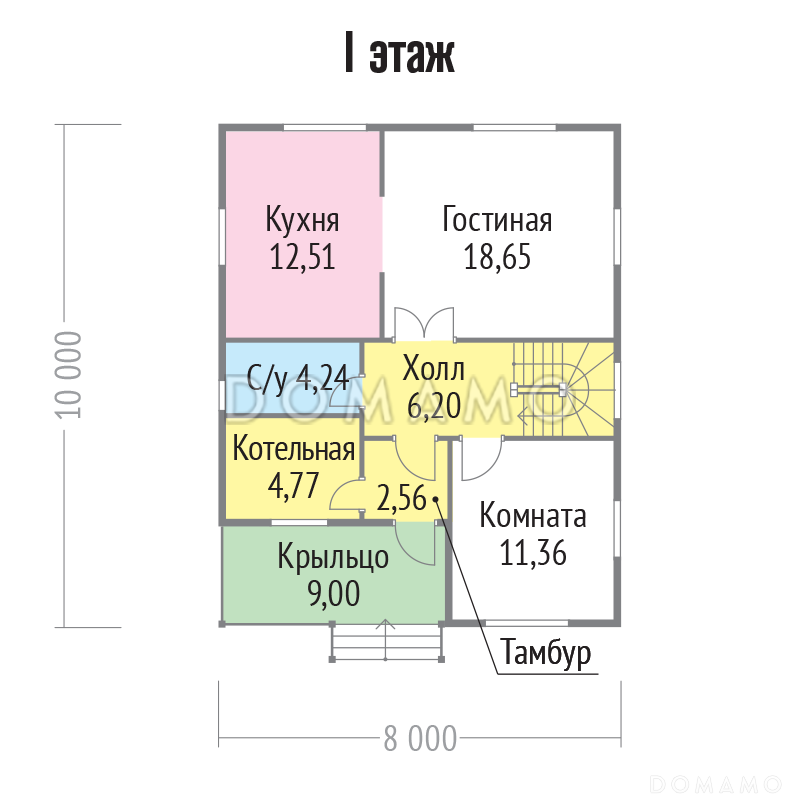 Проект стильного каркасного дома с балконом / План 1 этажа
