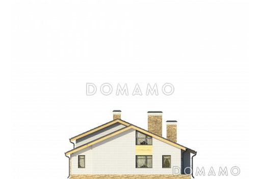 Проект дома с большой террасой с барбекю, большой гостиной с камином, спальнями на первом этаже, сауной, вторым светом / Фасад 2