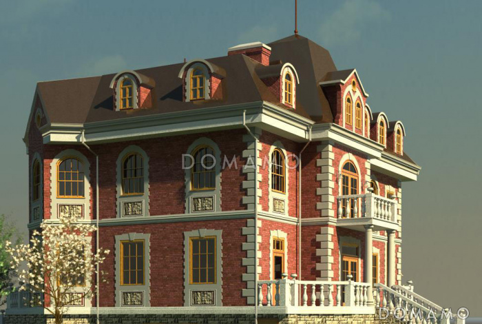 Проект двухэтажного дома с цоколем и мансардой, с сауной, бассейном и вторым светом  Проект двухэтажного дома с цоколем и мансардой, с сауной, бассейном и вторым светом