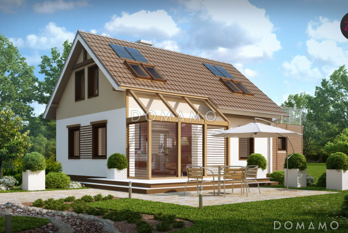 Проект одноэтажного мансардного дома из кирпича с открытой террасой над гаражом Проект одноэтажного мансардного дома из кирпича с открытой террасой над гаражом