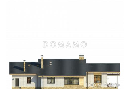 Проект дома с большой террасой с барбекю, большой гостиной с камином, спальнями на первом этаже, сауной, вторым светом / Фасад 3