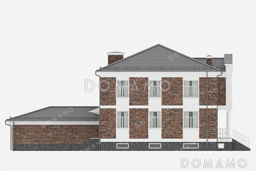Проект двухэтажного дома с подвалом и гаражом на два автомобиля / Фасад 3