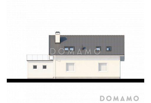 Проект одноэтажного мансардного дома из кирпича с террасой над гаражом / Фасад 2