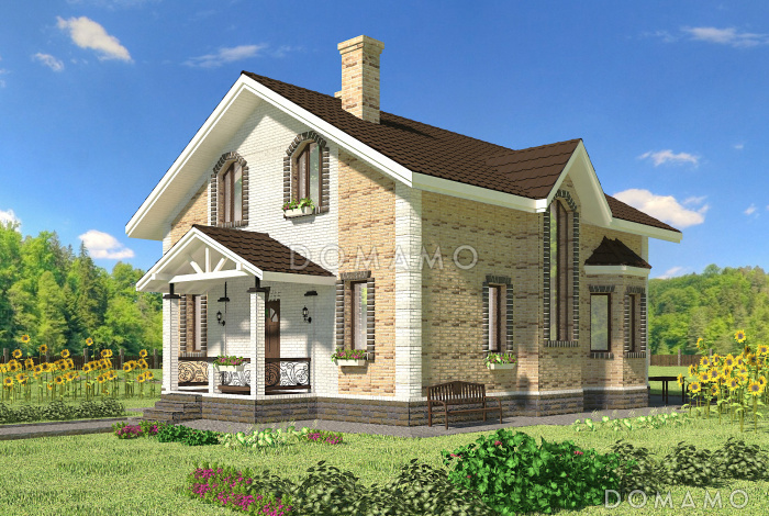 Проект коттеджа из SIP панелей с эркером и террасой. Проект коттеджа из SIP панелей с эркером и террасой.