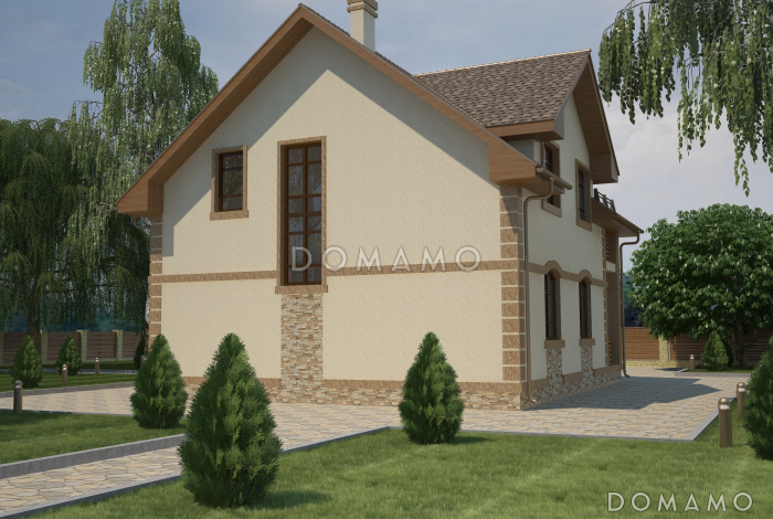 Проект классического двухэтажного дома с террасой и большим балконом