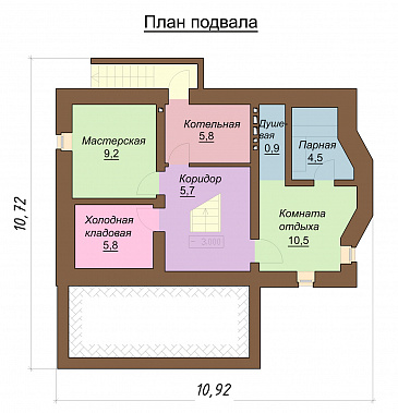 Проект одноэтажного дома с мансардным и цокольным этажами, с эркером / План цокольного этажа Проект одноэтажного дома с мансардным и цокольным этажами, с эркером / План цокольного этажа