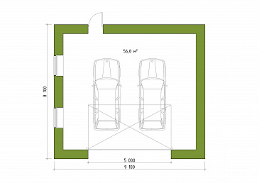 Проект одноэтажного гаража из газобетона с облицовкой из желтого кирпича / План 1 этажа