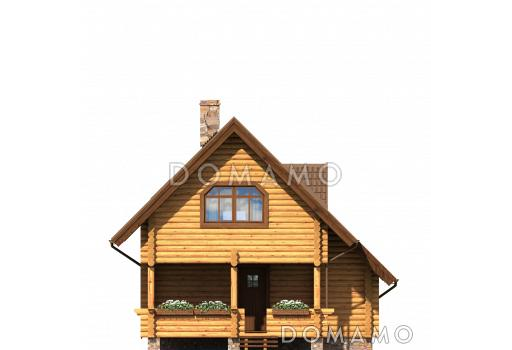 Проект компактного, деревянного дома с тремя спальнями и просторной гостинной / Фасад 1