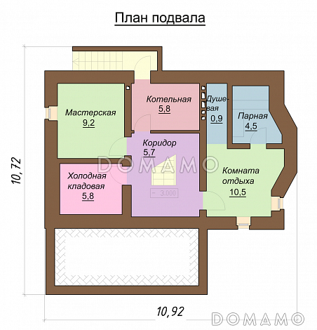 Проект одноэтажного дома с мансардным и цокольным этажами, с эркером / План цокольного этажа Проект одноэтажного дома с мансардным и цокольным этажами, с эркером / План цокольного этажа
