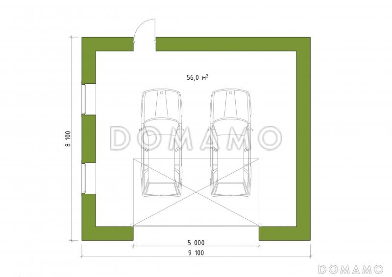Проект одноэтажного гаража из газобетона с облицовкой из желтого кирпича / План 1 этажа