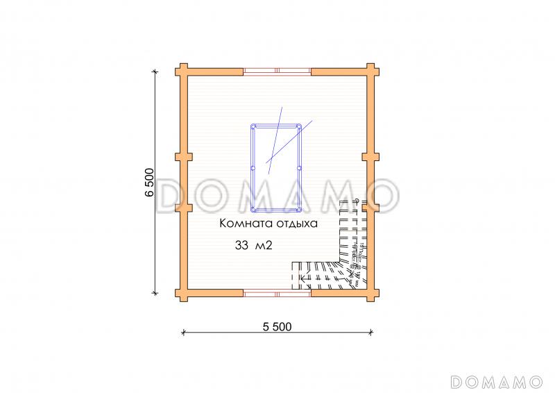 Проект бани с террасой и бильярдной   / План мансардного этажа