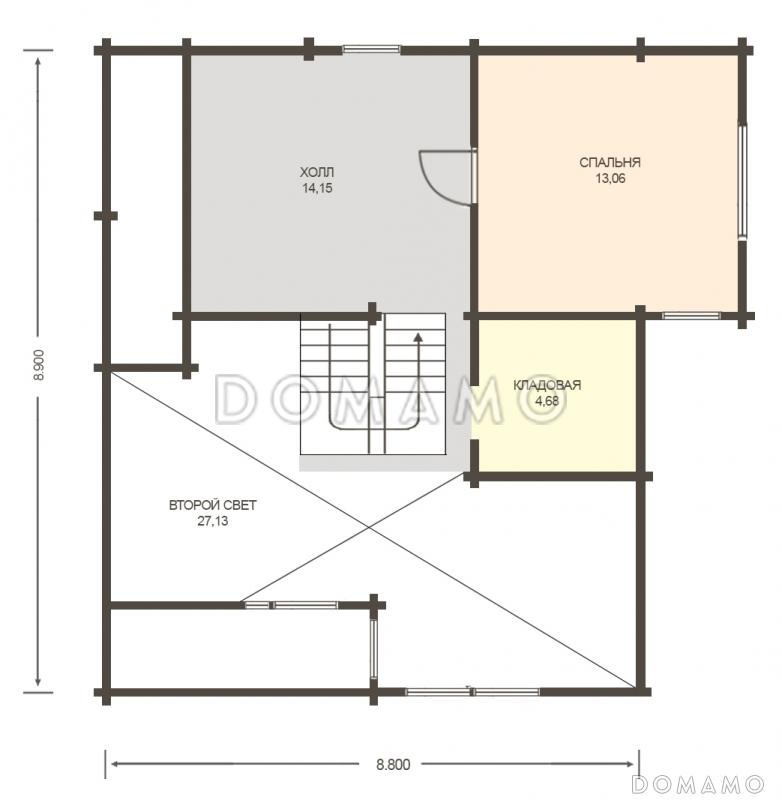 Проект дома из клееного бруса со вторым светом и двумя спальнями на мансардном этаже / План мансардного этажа Проект дома из клееного бруса со вторым светом и двумя спальнями на мансардном этаже / План мансардного этажа