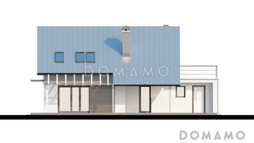 Проект одноэтажного мансардного дома из кирпича со встроенным гаражом и открытой террасой над ним / Фасад 3