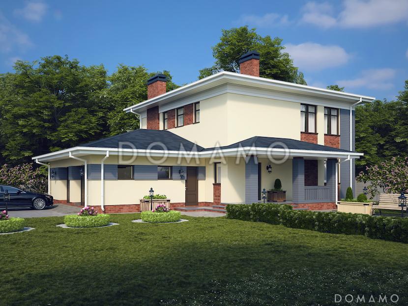 Проект двухэтажного коттеджа из газобетона с вместительным гаражом / 1