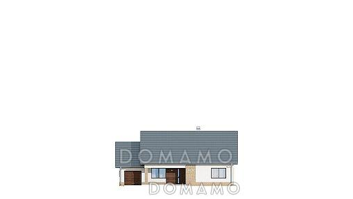 Проект одноэтажного дома из кирпича с тремя спальнями и гаражом, с возможностью обустроить мансарду / Фасад 3