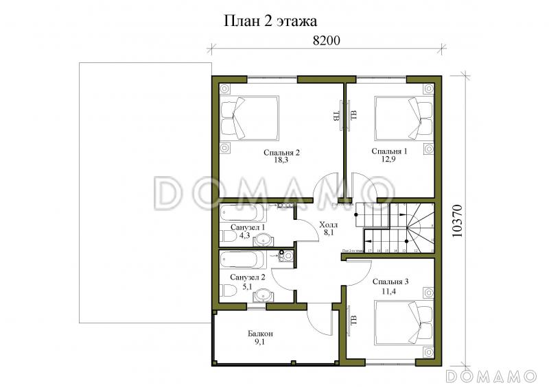 Проект двухэтажного дома с навесом и балконом / План 2 этажа