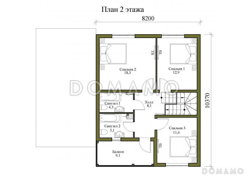 Проект двухэтажного дома с навесом и балконом / План 2 этажа