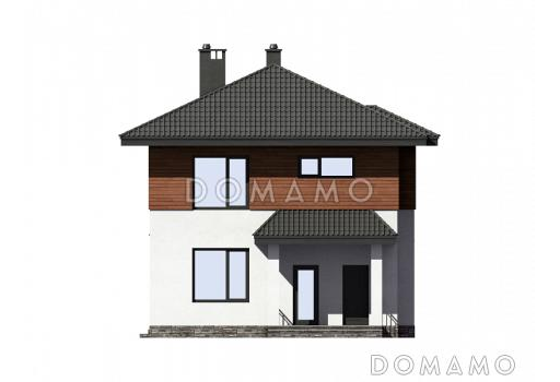 Проект двухэтажного дома с террасой, отдельным входом в котельную, хозяйской спальней с ванной / Фасад 1