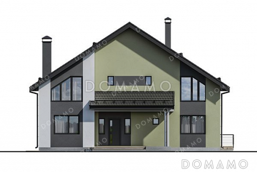 Проект одноэтажного дома с мансардой, террасой и балконами / Фасад 2