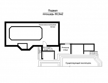 Проект пристроенного бассейна с эркером / План цокольного этажа