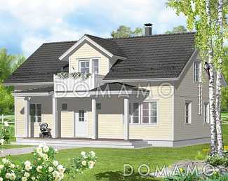 Проект каркасного дома с мансардой и небольшим балконом