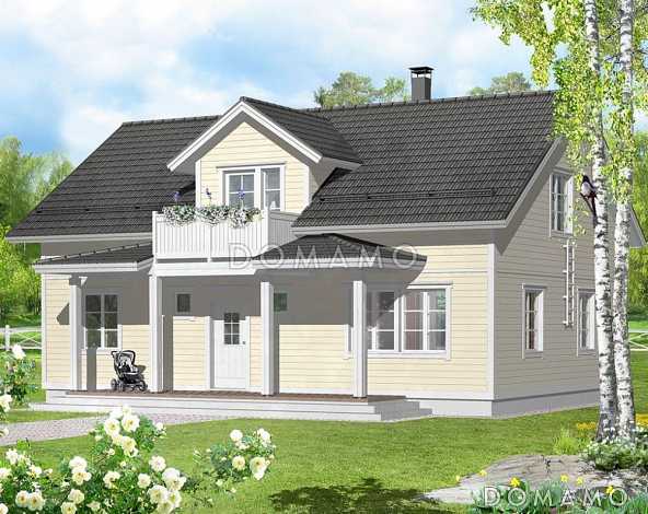 Проект каркасного дома с мансардой и небольшим балконом Проект каркасного дома с мансардой и небольшим балконом