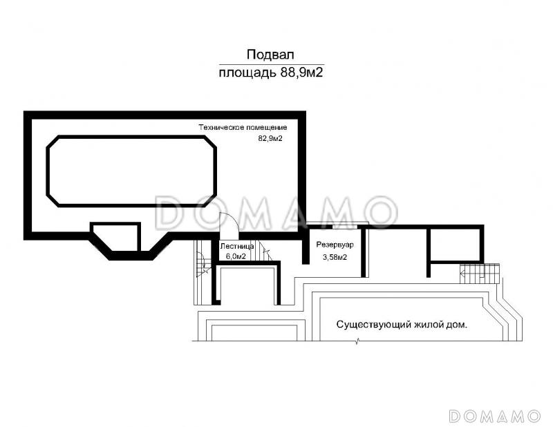 Проект пристроенного бассейна с эркером / План цокольного этажа