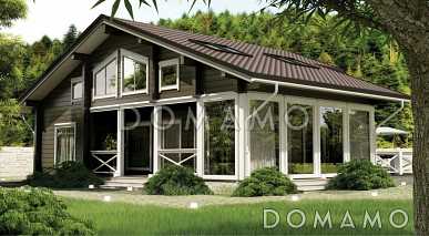 Проект дома из клееного бруса с гостиной эффектно совмещеной с зоной второго света