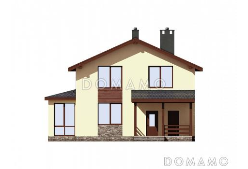 Проект дома из газобетона с террасой, кабинетом, эркером, кладовой / Фасад 1