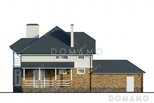 Проект дома с цокольным этажом, тремя спальнями, эркерами и гаражом на 2 машины / Фасад 3