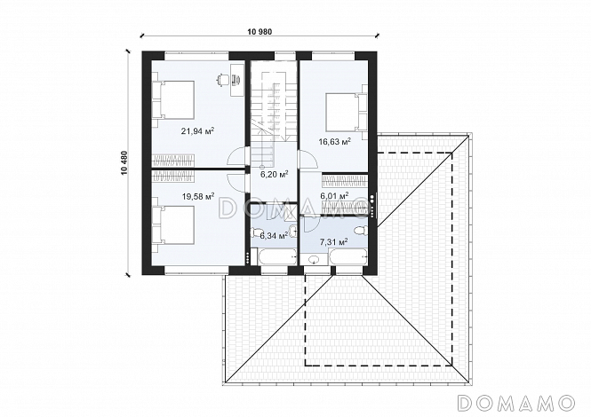Проект стильного дома с гаражом на две машины S-216 / План 2 этажа