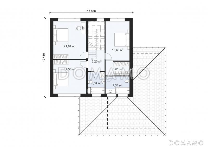 Проект стильного дома с гаражом на две машины S-216 / План 2 этажа