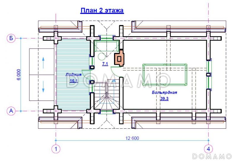 Проект бани со свайным фундаментом / План мансардного этажа