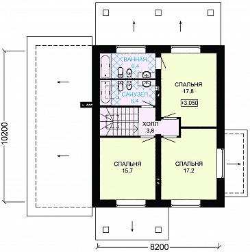 Проект дома из пеноблоков для постоянного проживания с гаражом для одной машины / План мансардного этажа