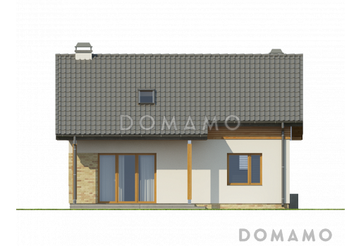 Проект компактного одноэтажного мансардного дома из кирпича с кабинетом и тремя спальнями и большой котельной / Фасад 3