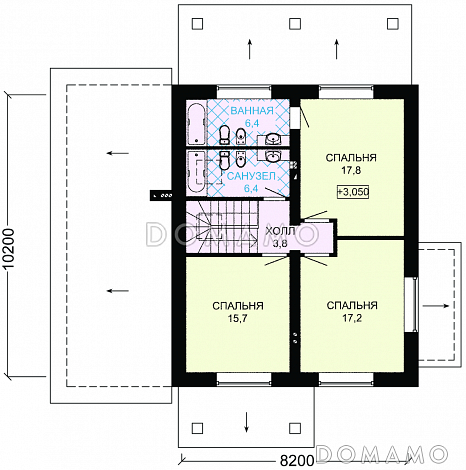 Проект дома из пеноблоков для постоянного проживания с гаражом для одной машины / План мансардного этажа