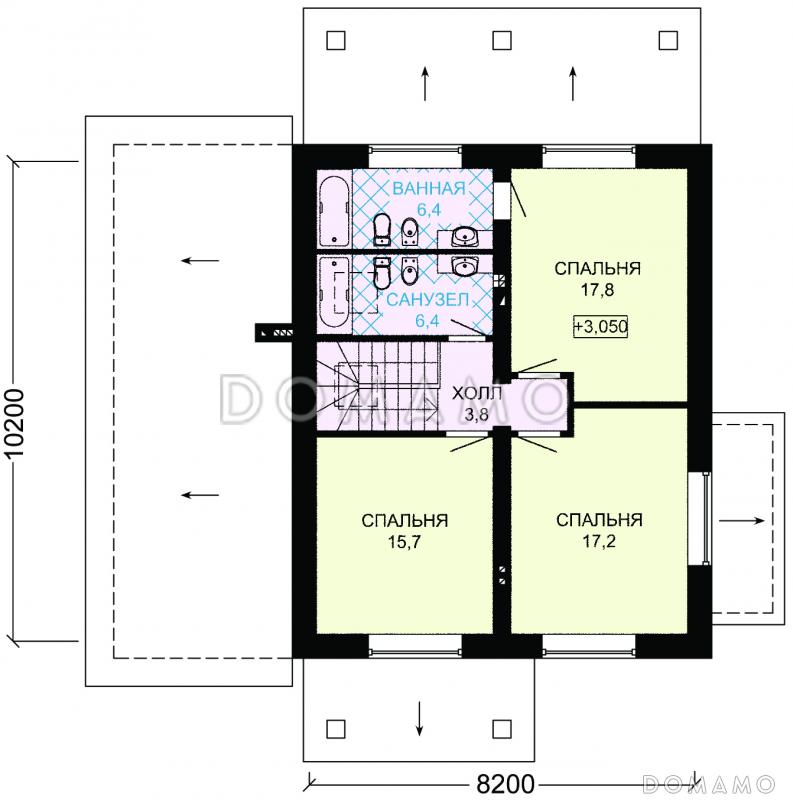 Проект дома из пеноблоков для постоянного проживания с гаражом для одной машины / План мансардного этажа