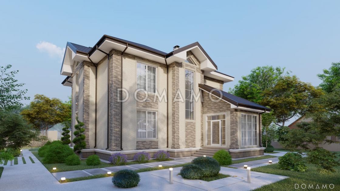 Проект двухэтажного дома с эркерной гостиной, камином и крытой террасой / 5