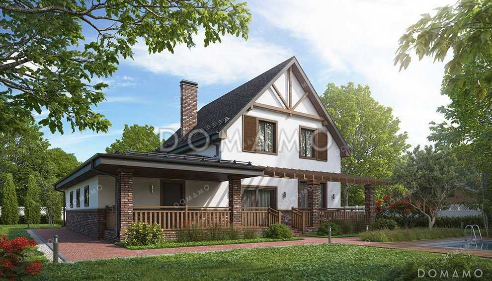 Проект одноэтажного дома с мансардой и гаражом на два автомобиля / 1