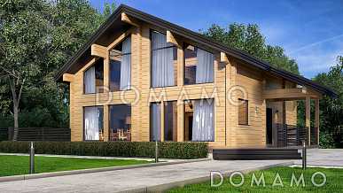 Проект дома из клееного бруса с большими панорамными окнами