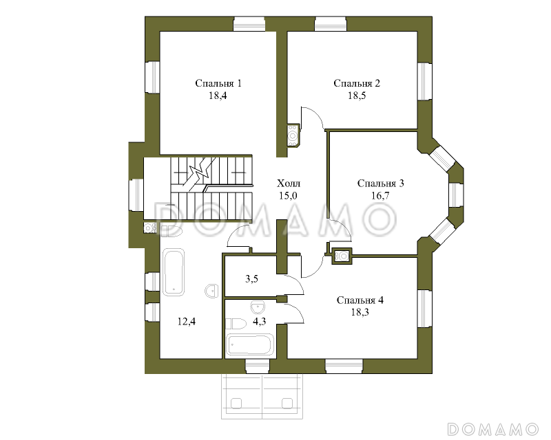Проект дома с гаражом на две машины и кирпичными стенами / План 2 этажа